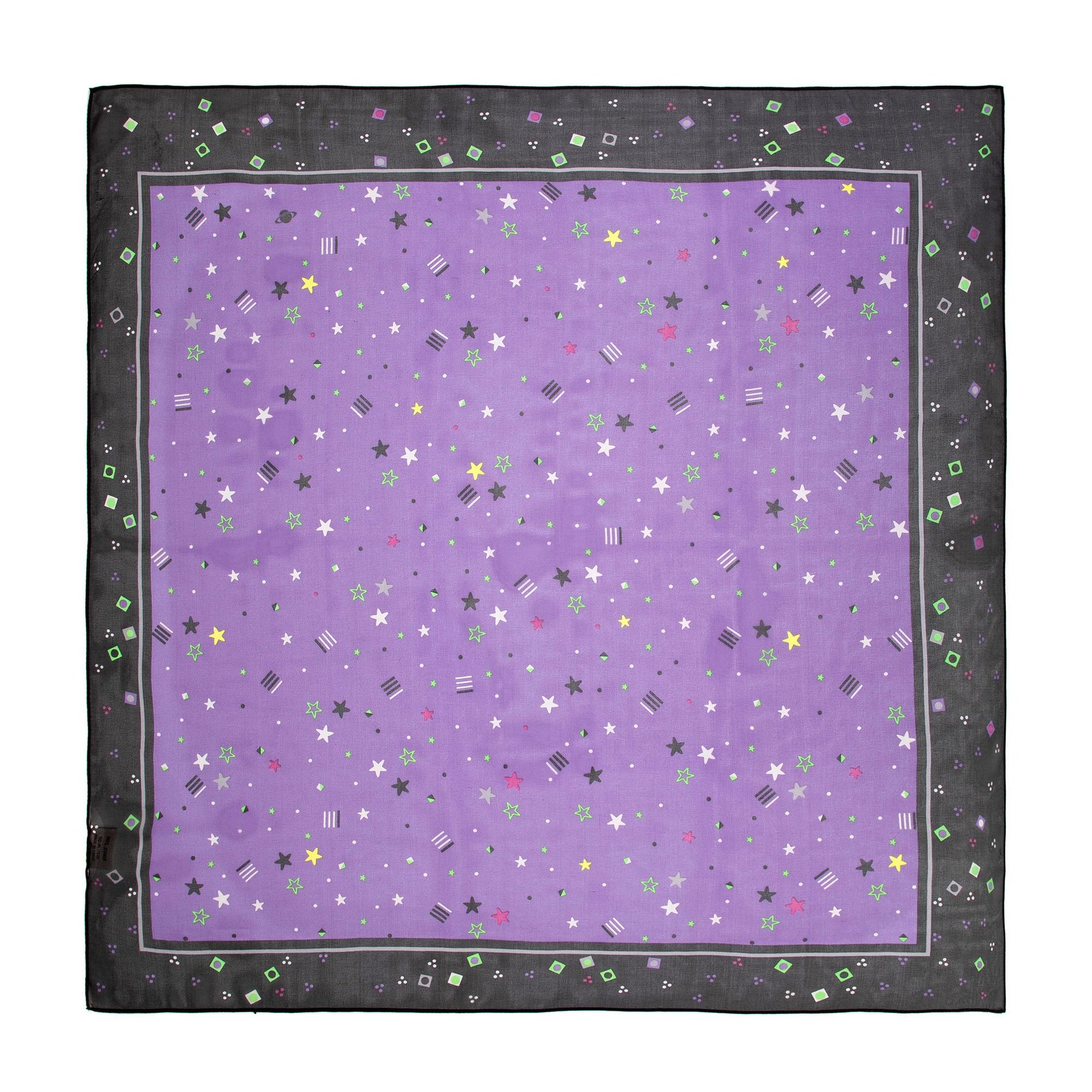 Wzorzysta damska apaszka z jedwabiu czarno - fioletowa