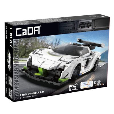 Klocki konstrukcyjne CaDA Samochód zdalnie sterowany Auto wyścigowe białe 22 cm Fantasma Race Car Pojazd 322 elementy RC Dual Mode