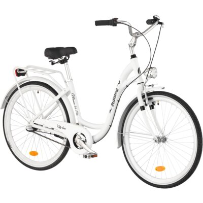 Rower miejski INDIANA Moena A3B 26 cali damski Biały + Koszyk na rower VÖGEL VKS-105 Stalowy