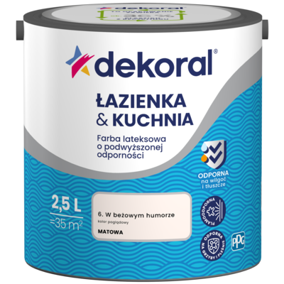 Farba lateksowa o podwyższonej odporności ŁAZIENKA KUCHNIA W beżowym humorze 2,5 l Dekoral