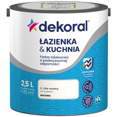 Farba lateksowa o podwyższonej odporności ŁAZIENKA KUCHNIA Lilia wodna 2,5 l Dekoral
