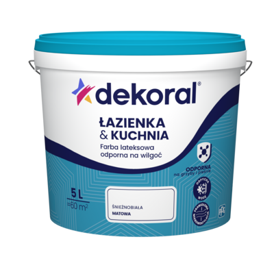 Farba lateksowa odporna na wilgoć ŁAZIENKA KUCHNIA Śnieżnobiała 5 l Dekoral