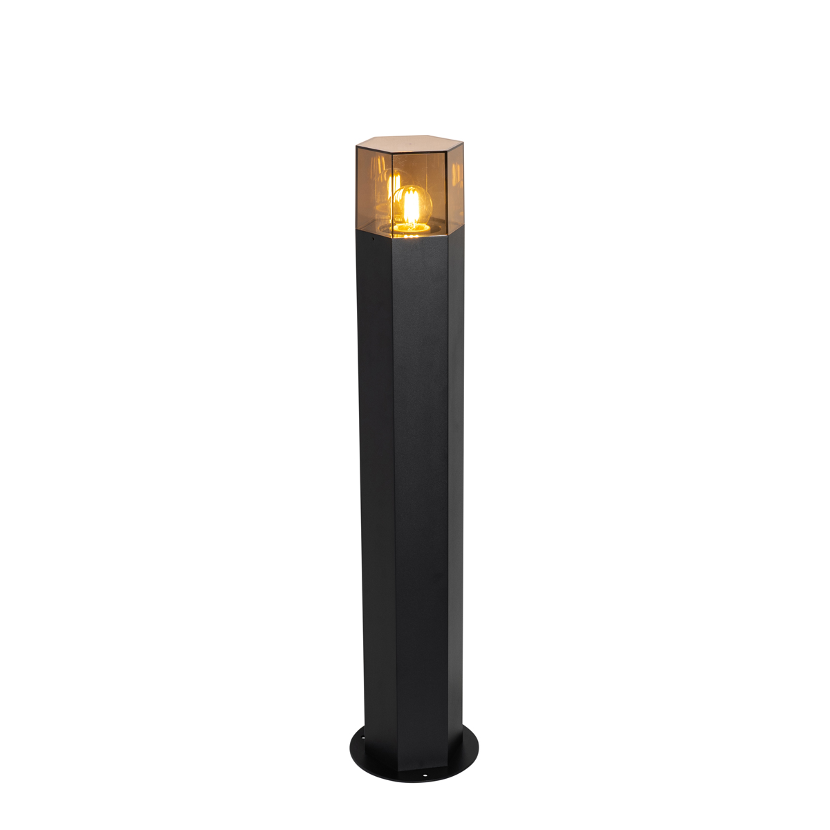 QAZQA Lampa podłogowa zewnętrzna czarna z kloszem dymionym sześciokątnym 70 cm - Denmark