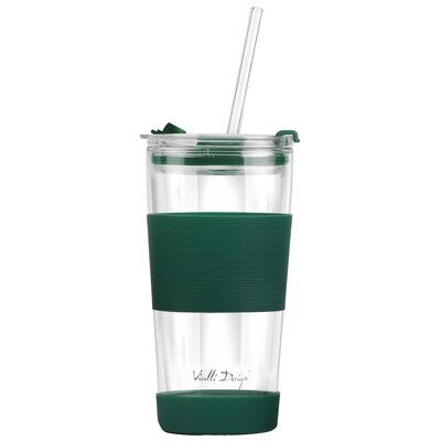 Kubek termiczny szklany ze słomką 600 ml zielony Fuori