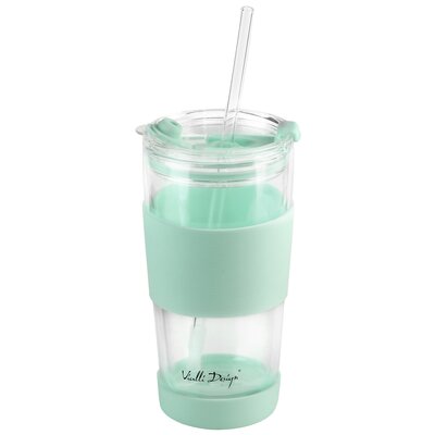Kubek termiczny szklany ze słomką 600 ml miętowy Fuori