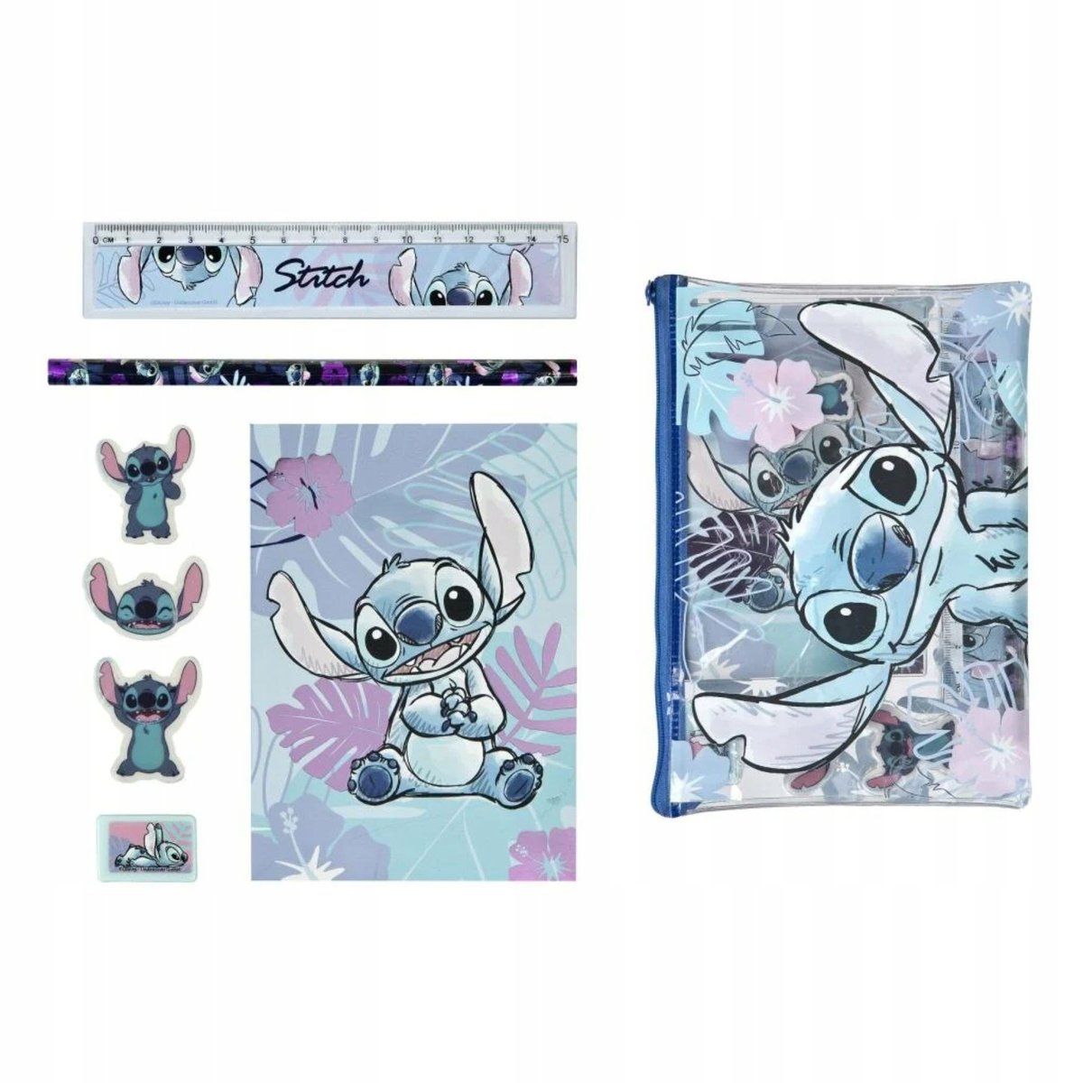 zestaw Stich linijka ołówek notes temperówka saszetka gumka Lilo I Stitch