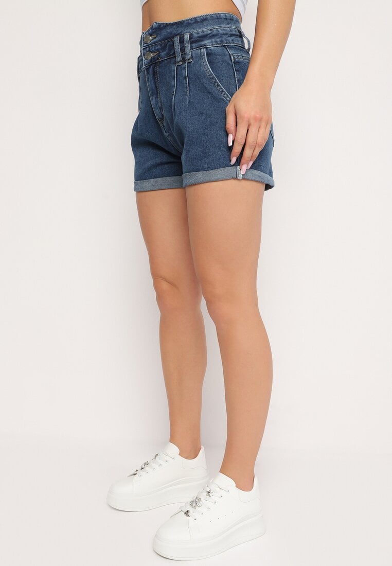 Niebieskie Jeansowe Szorty z Bawełny z Podwyższonym Stanem Nemorea