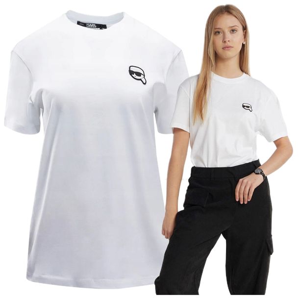 ﻿karl lagerfeld koszulka damska tshirt PREMIUM logo biała oversize r.S