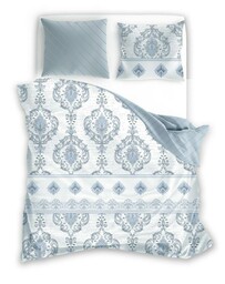 Faro Pościel satynowa 160x200 Pure Sateen 013 biała niebieska ornamenty z jedną poszewką