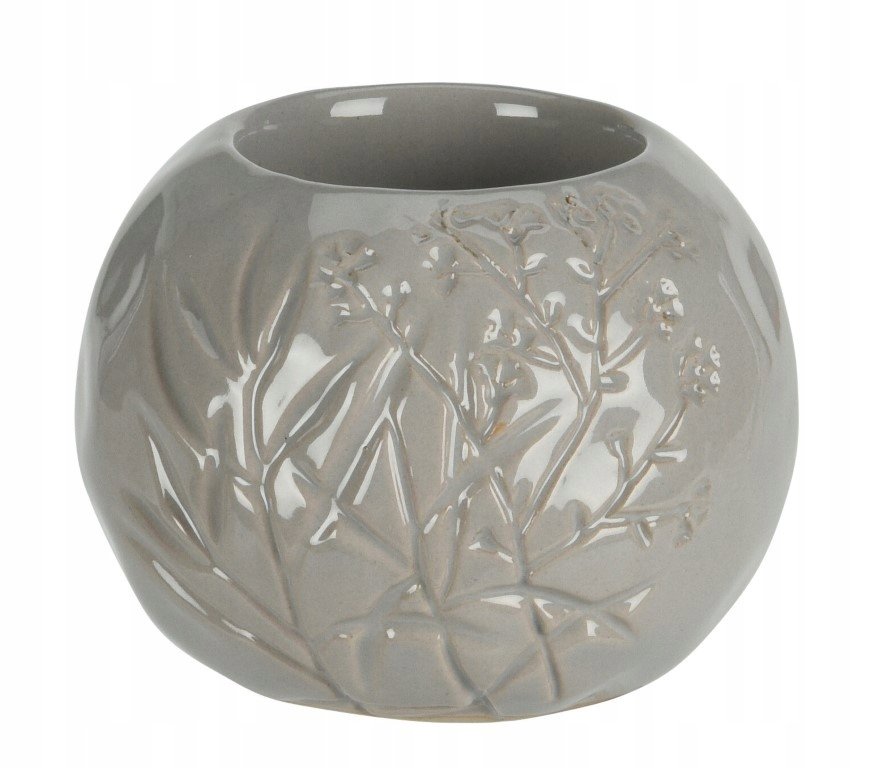 Świecznik porcelanowy ozdobny szary 8,8 x 7,2 cm