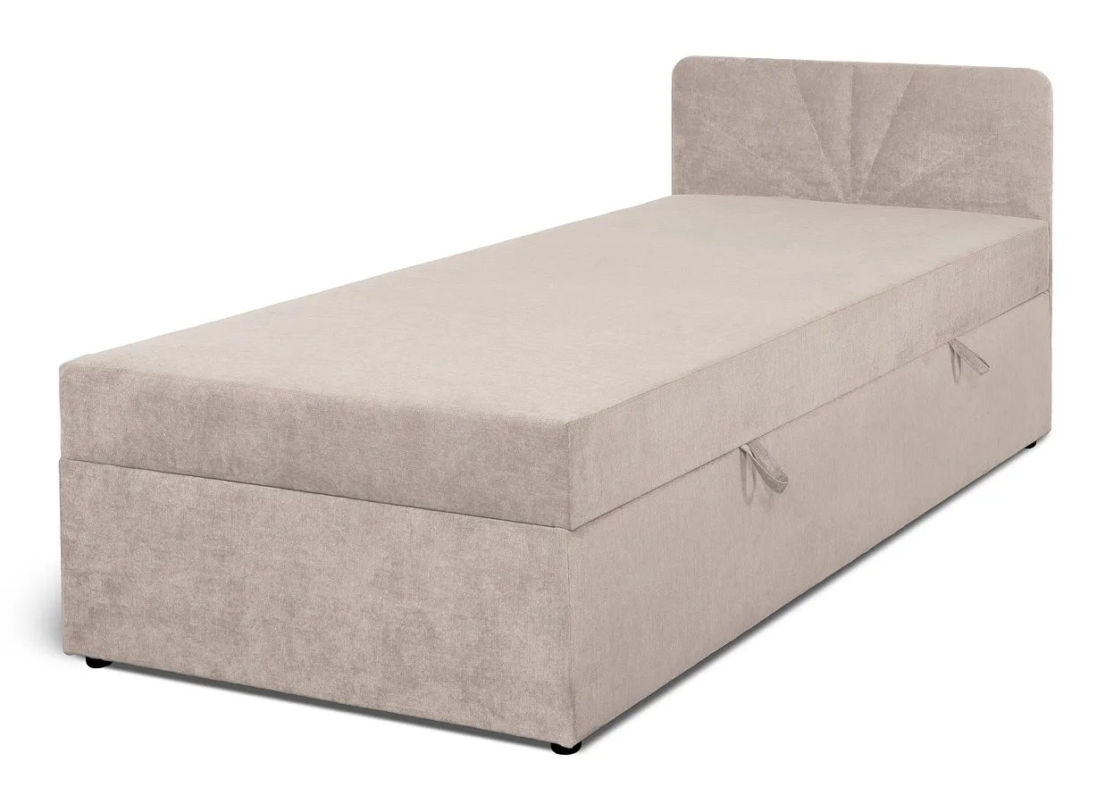 Beżowe pojedyncze łóżko tapicerowane z pojemnikiem E2-R43