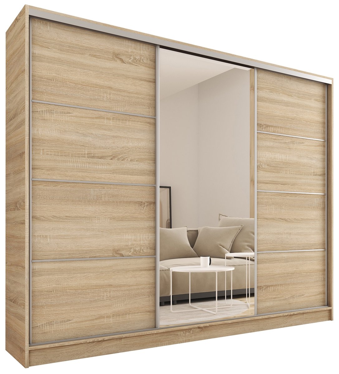 Szafa przesuwna z lustrem 250 cm TOP MAX dąb sonoma