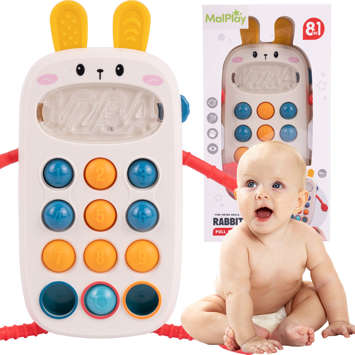 Telefon Króliczek Sensoryczny Smartfon Edukacyjny z Dźwiękiem