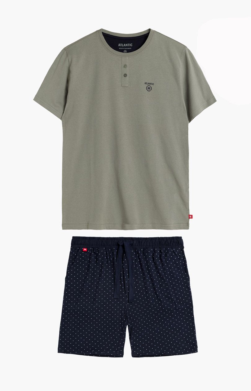 Piżama męska NMP-367-KHAJ_GRA, Kolor khaki-granat, Rozmiar M, ATLANTIC - Intymna