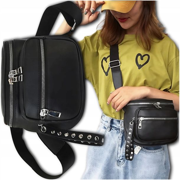 Skórzana torebka Damska ćwieki listonoszka punk