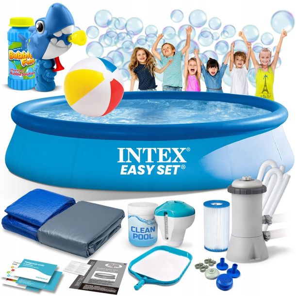 Basen ogrodowy rozporowy 396 x 84 cm 15w1 INTEX 28142 + maszynka do baniek