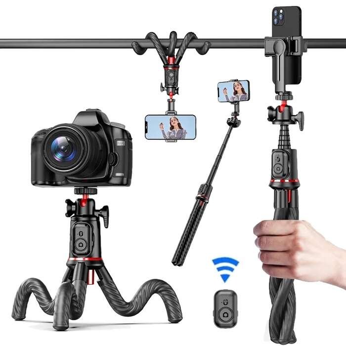 Bezprzewodowy SELFIE STICK TRIPOD GIĘTKI i pilotem do telefonów, aparatów, kamerek GOPRO 638mm czarny