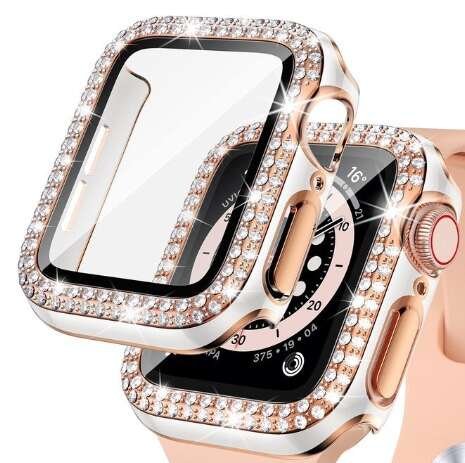 Etui + szkło 2W1 do Apple Watch 7/8/9 41mm DIAMOND biało-rosegold
