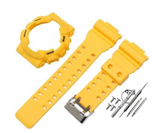 2W1 opaska pasek + etui BEZEL do Casio G-SHOCK GA-100 GA-110 GD-100 G-8900 żółty (czarny napis)