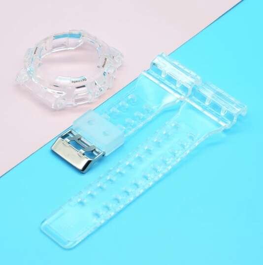 2W1 opaska pasek + etui BEZEL do Casio G-SHOCK GA-100 GA-110 GD-100 G-8900 przezroczysta (czarny napis)