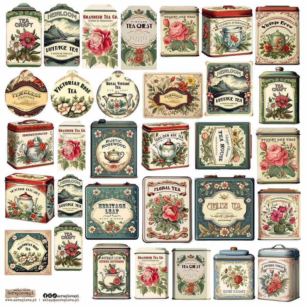 NAKLEJKI PAPIEROWE 24x24 ScrapLove - Tea Can 1