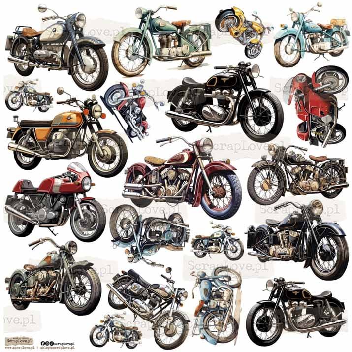 NAKLEJKI PAPIEROWE 24x24 ScrapLove - Motorcycles 1