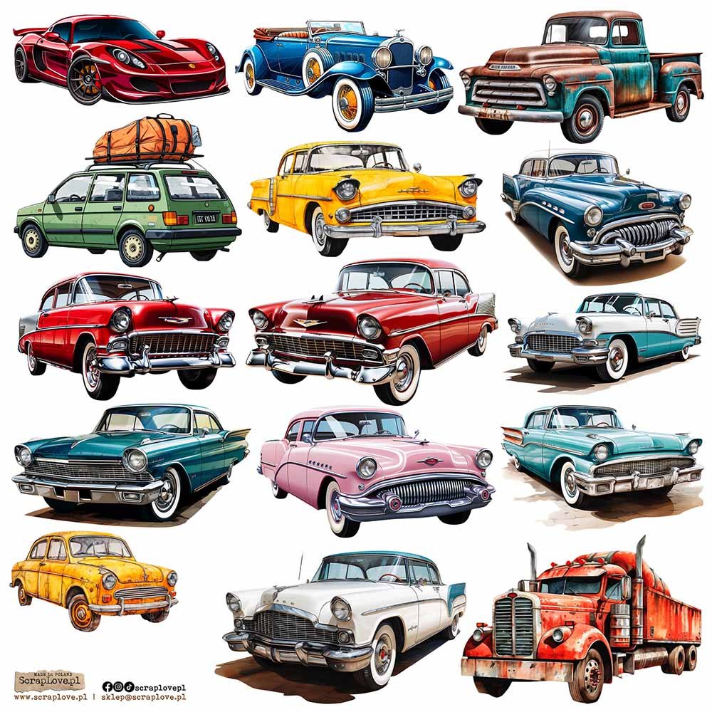 NAKLEJKI PAPIEROWE 24x24 ScrapLove - Old Cars 3