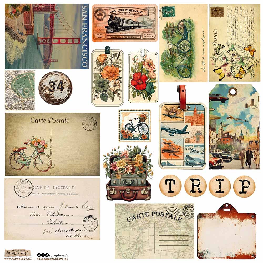 NAKLEJKI PAPIEROWE 24x24 ScrapLove - Vintage Travel 2