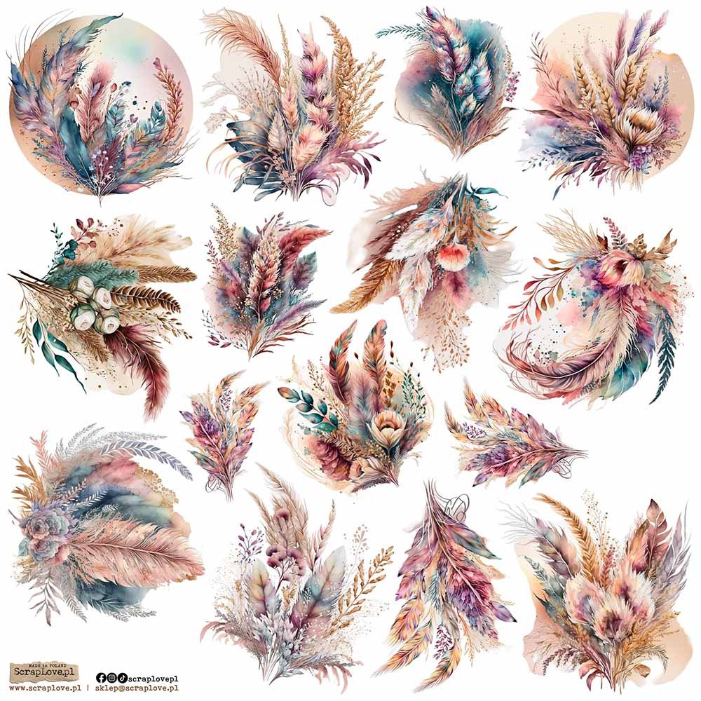 NAKLEJKI PAPIEROWE 24x24 ScrapLove - Boho Floral 2