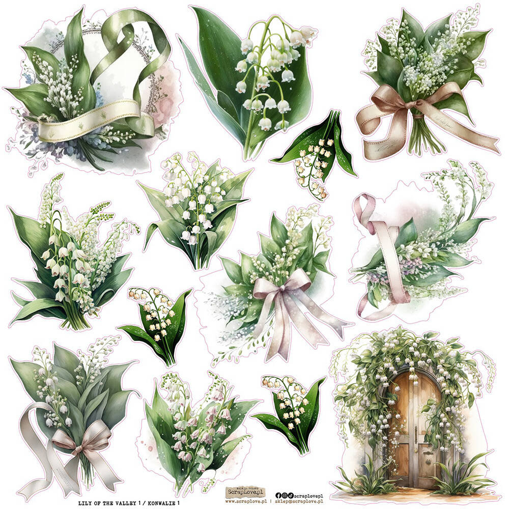 NAKLEJKI PAPIEROWE 24x24 ScrapLove - Lily of the Valley 1 konwalie