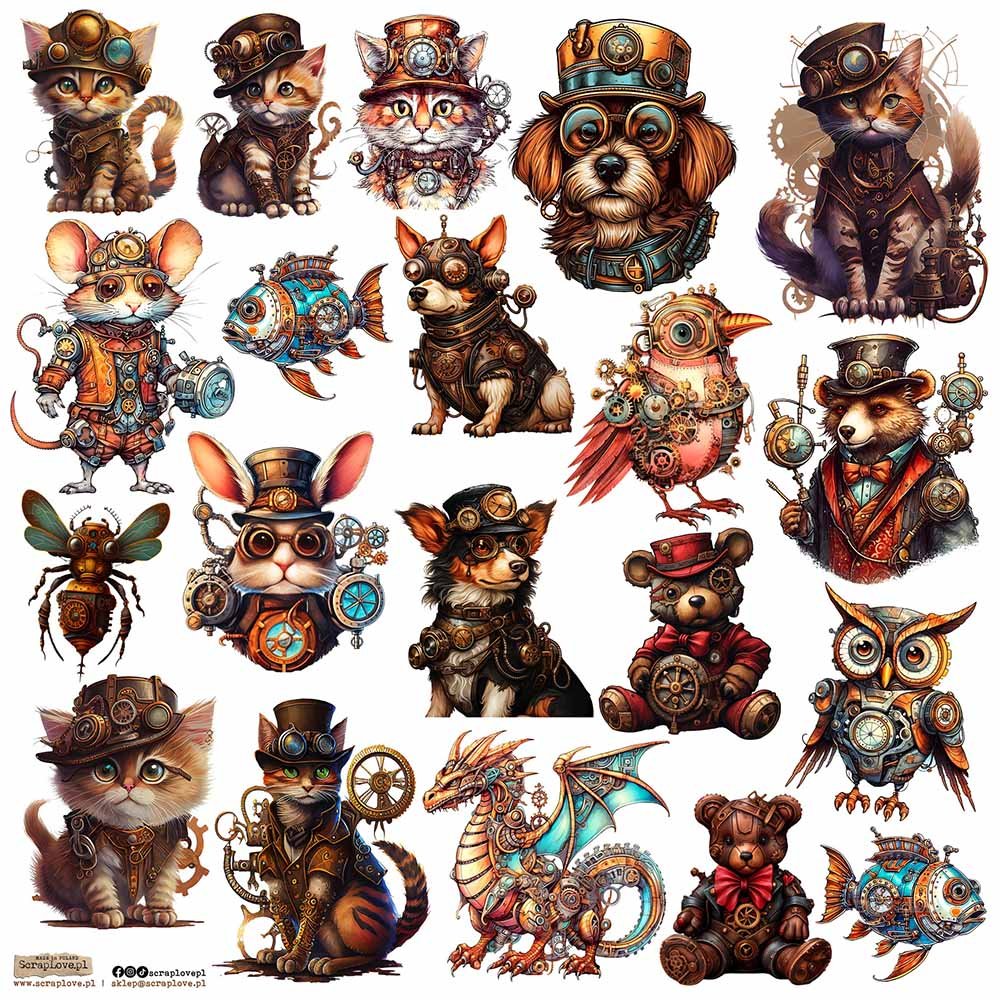 NAKLEJKI PAPIEROWE 24x24 ScrapLove - Steampunk Animals