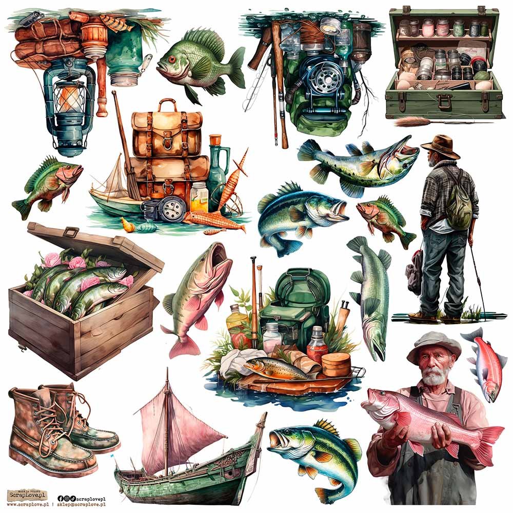 NAKLEJKI PAPIEROWE 24x24 ScrapLove - Fishing 1