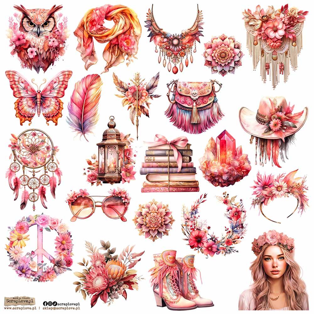 NAKLEJKI PAPIEROWE 24x24 ScrapLove - Boho Hippie