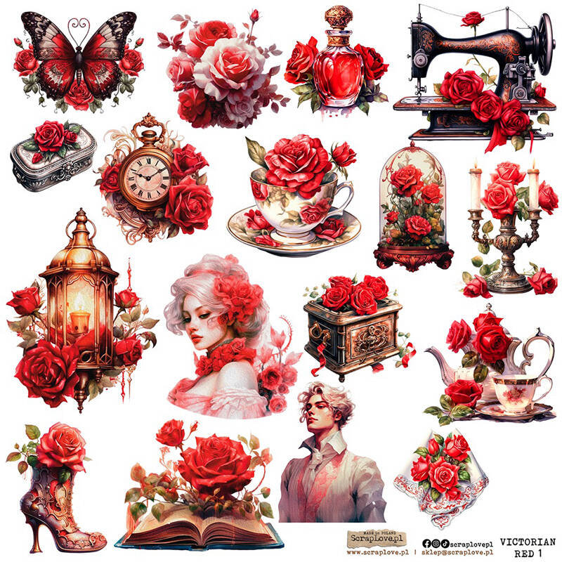NAKLEJKI PAPIEROWE 24x24 ScrapLove - Victorian red 1