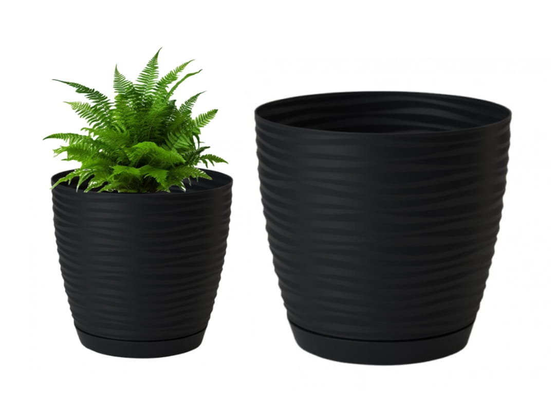 Doniczka z podstawką czarna 26,5x24,5cm plastikowa