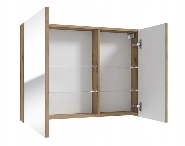 Szafka łazienkowa z lustrem 80 cm dąb evoke i szklanymi półkami Rietti