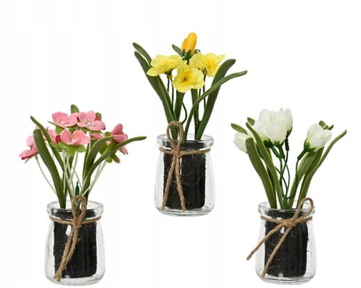 Bukiet sztucznych kwiatów ozdobnych w szkle 1 szt 16x5,5 cm