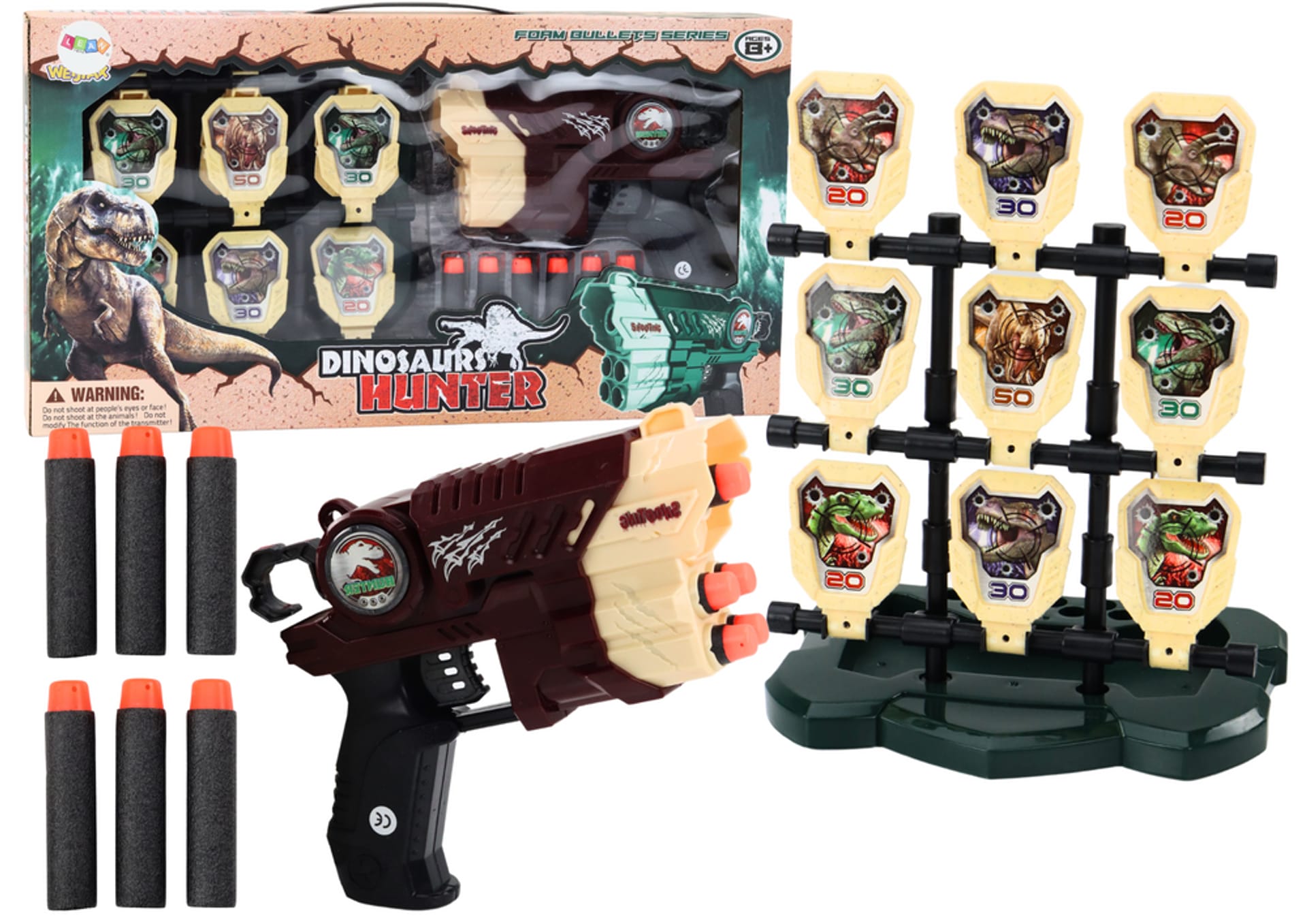 Zestaw Pistolet Z Tarczą Strzałki Piankowe Dinozaury Brązowy