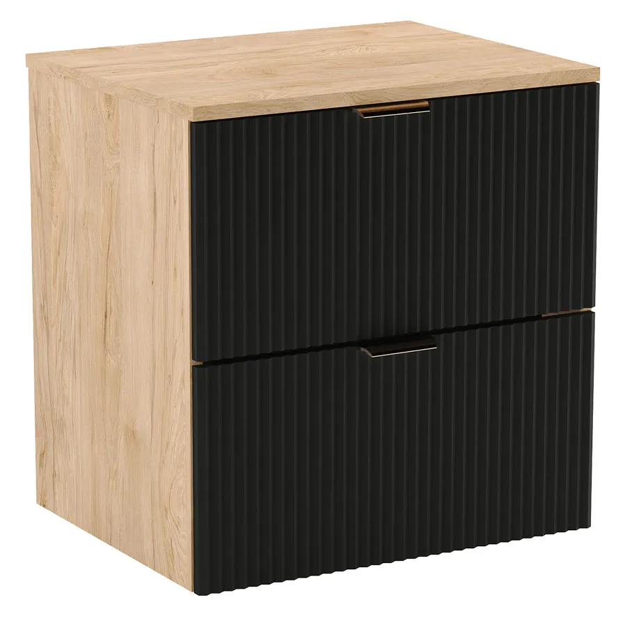 Ryflowana szafka pod umywalkę z blatem czarny + orzech K2-P96