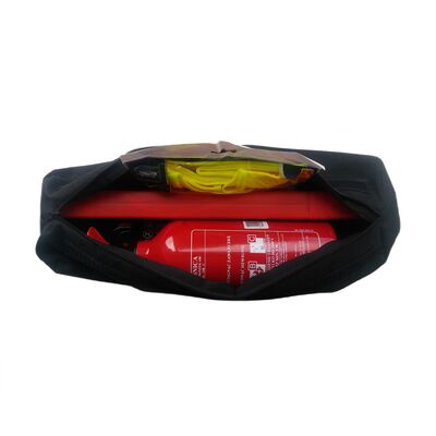 Zestaw bezpieczeństwa gaśnica, trójkąt i kamizelka