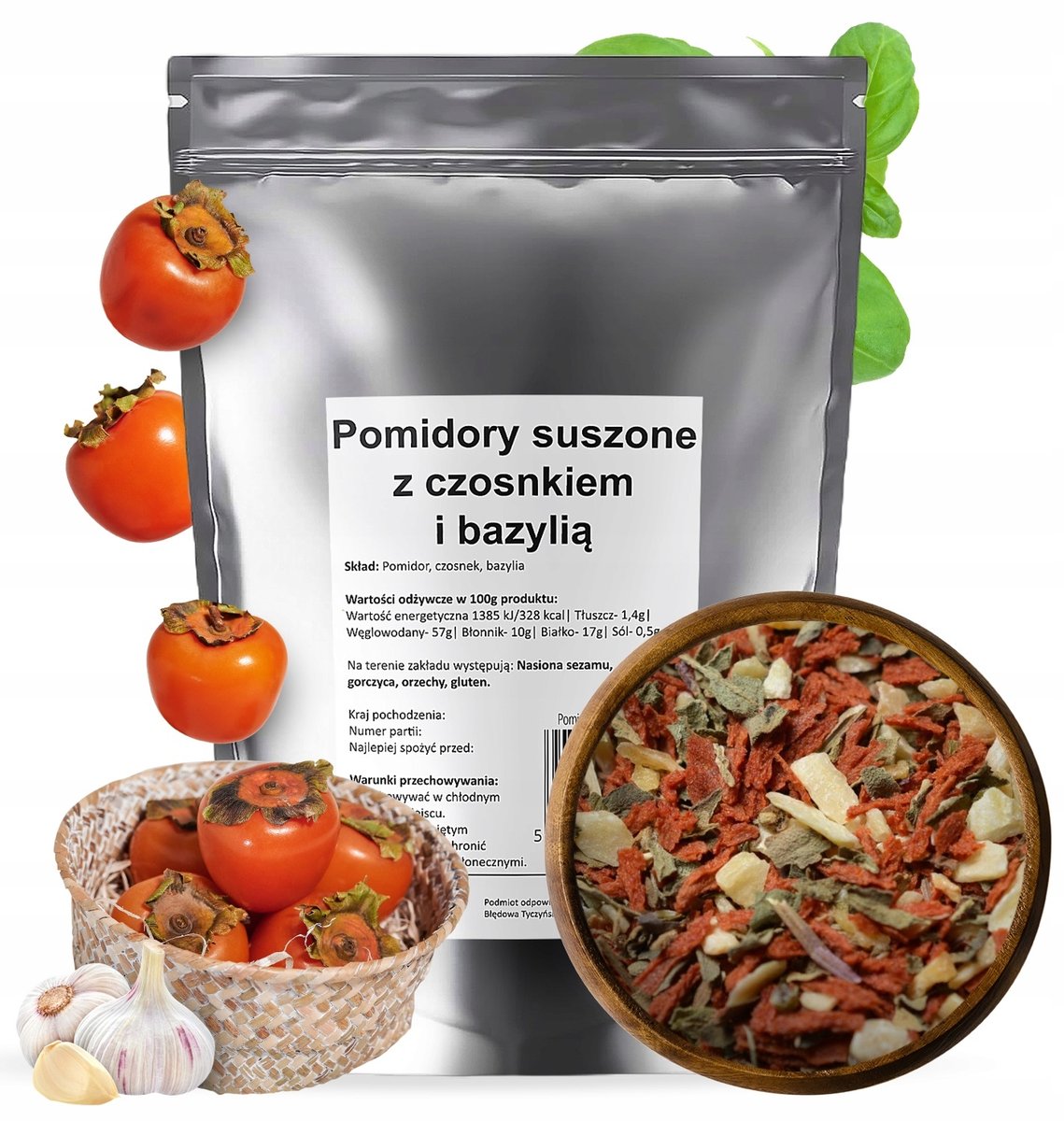 POMIDORY SUSZONE z czosnkiem i bazylią aromat 100g