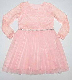 Sukienka wizytowa dziewczynka Angel pudrowy róż koronka