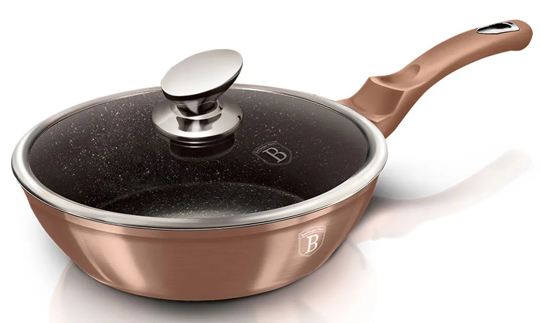 Granitowa złota patelnia z pokrywą 24cm R1-P96