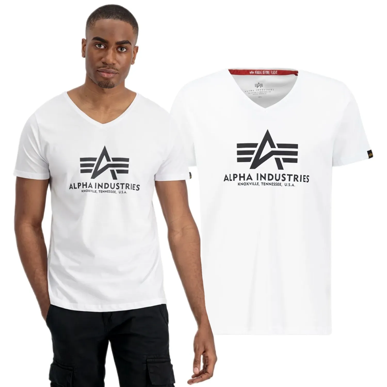 Alpha Industries Koszulka Basic V-Neck T 106512 09 - Biała