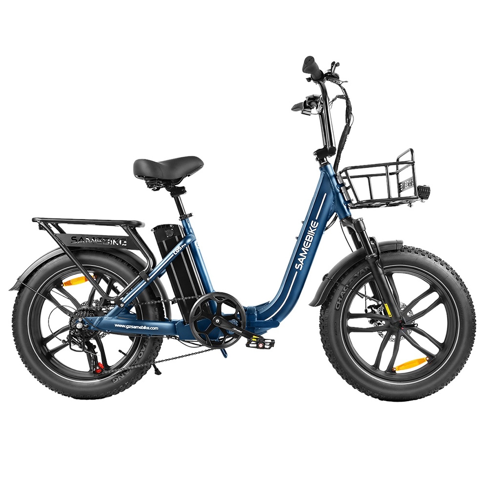 Składany rower elektryczny SAMEBIKE C05 Pro, silnik 500W, bateria 36V 13Ah, grube opony 20*4 cali - Ciemnoniebieski