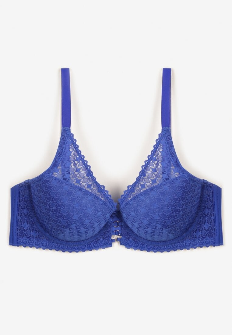 Niebieski Biustonosz z Koronki z Efektem Push-Up Garnena