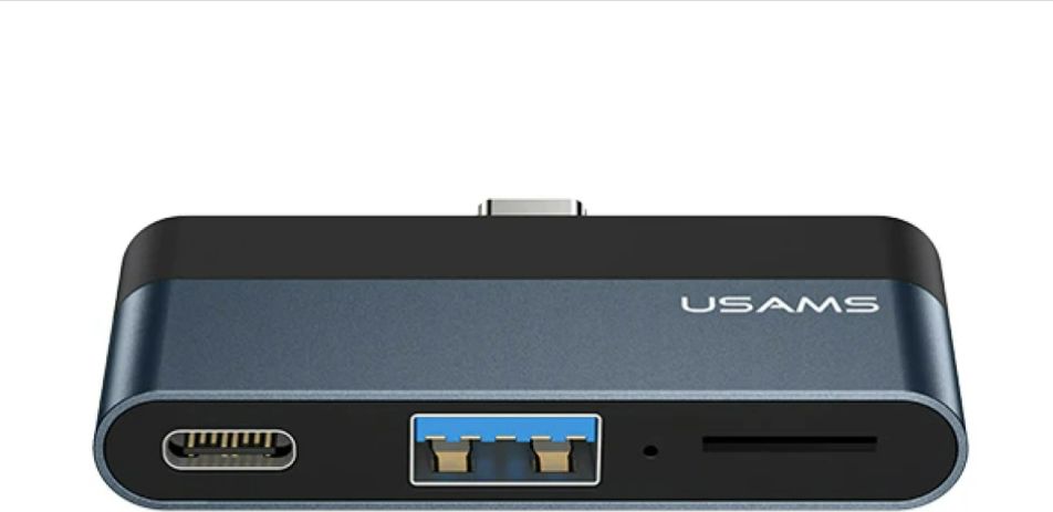 Adapter USB Usams US-SJ491 USB-C - USB-A + USB-C Czarny 6958444945620