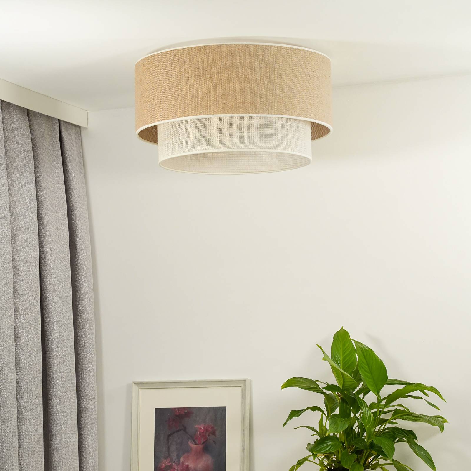 Lampa sufitowa Euluna Boho Jute, naturalny brąz/biały, Ø 60 cm