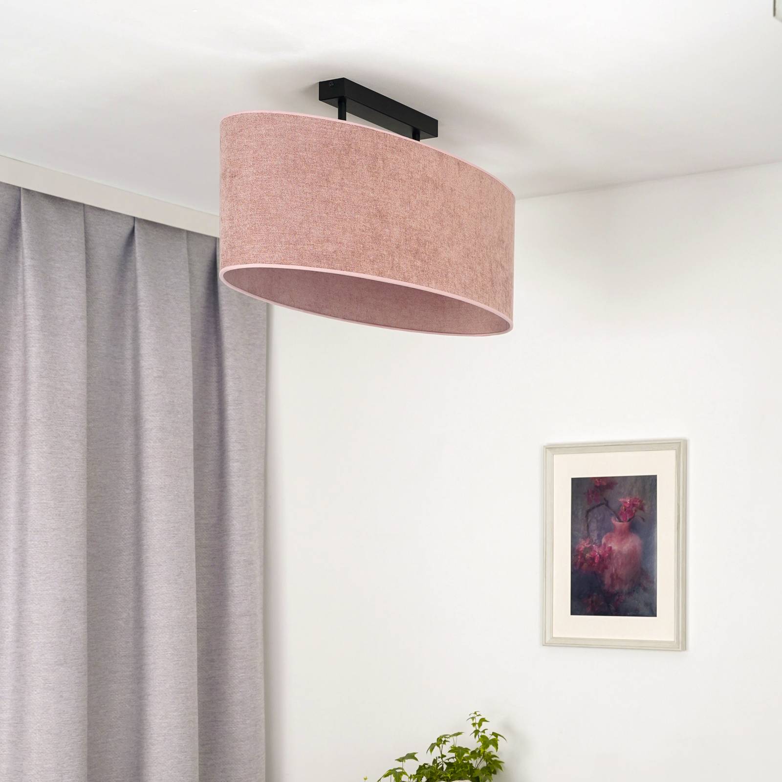Lampa sufitowa Euluna Celine, różowa, tkanina szenilowa, długość 80 cm