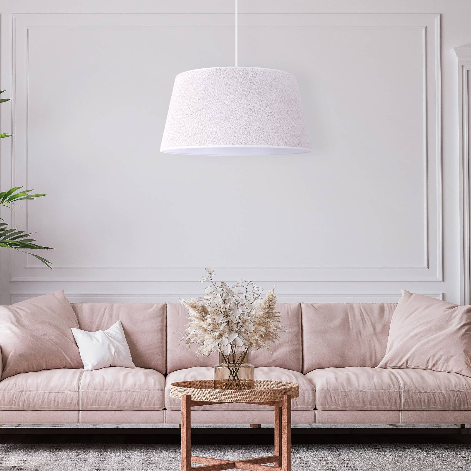 Lampa wisząca Euluna Boucle, tekstylna ecru, Ø 50 cm, 1-punktowa